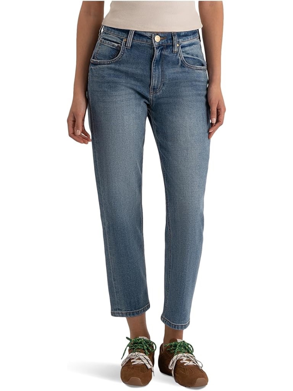 Kut from the Kloth Cropped Straight-Leg Jeans in Medium Blue